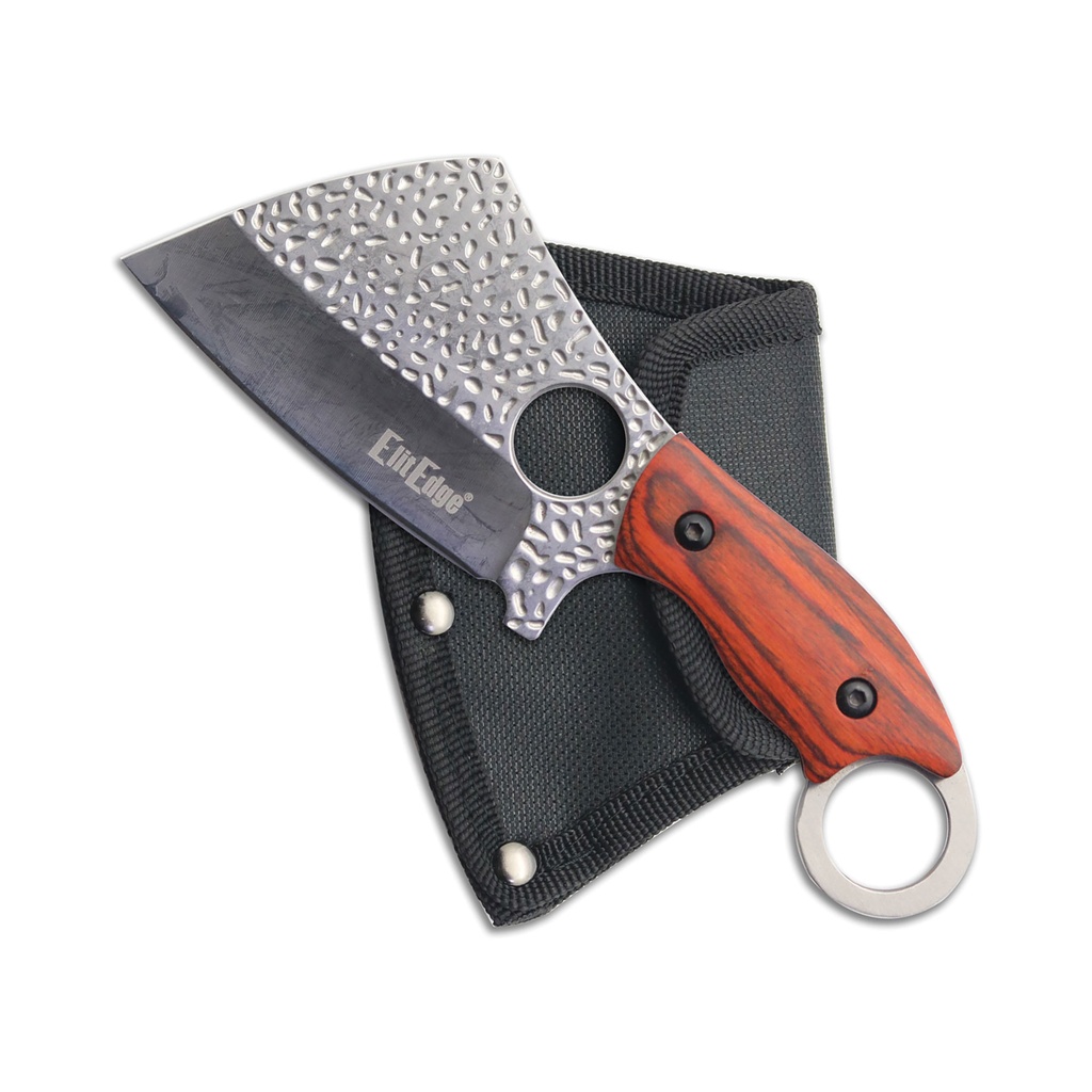 Forge-Ring Hammered Fixed Blade Cleaver Knife - Polished Wood