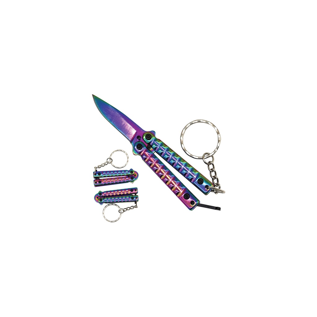 Prism Pocket Flick Butterfly Keychain Knife - Rainbow Iridescent