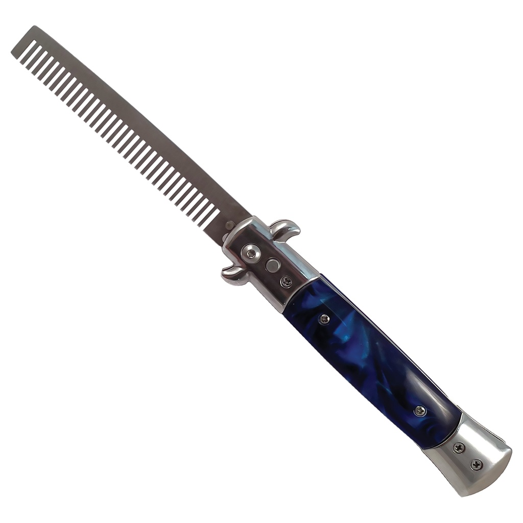 Milano Stiletto Quick-Deploy Comb Switchblade - Electric Blue