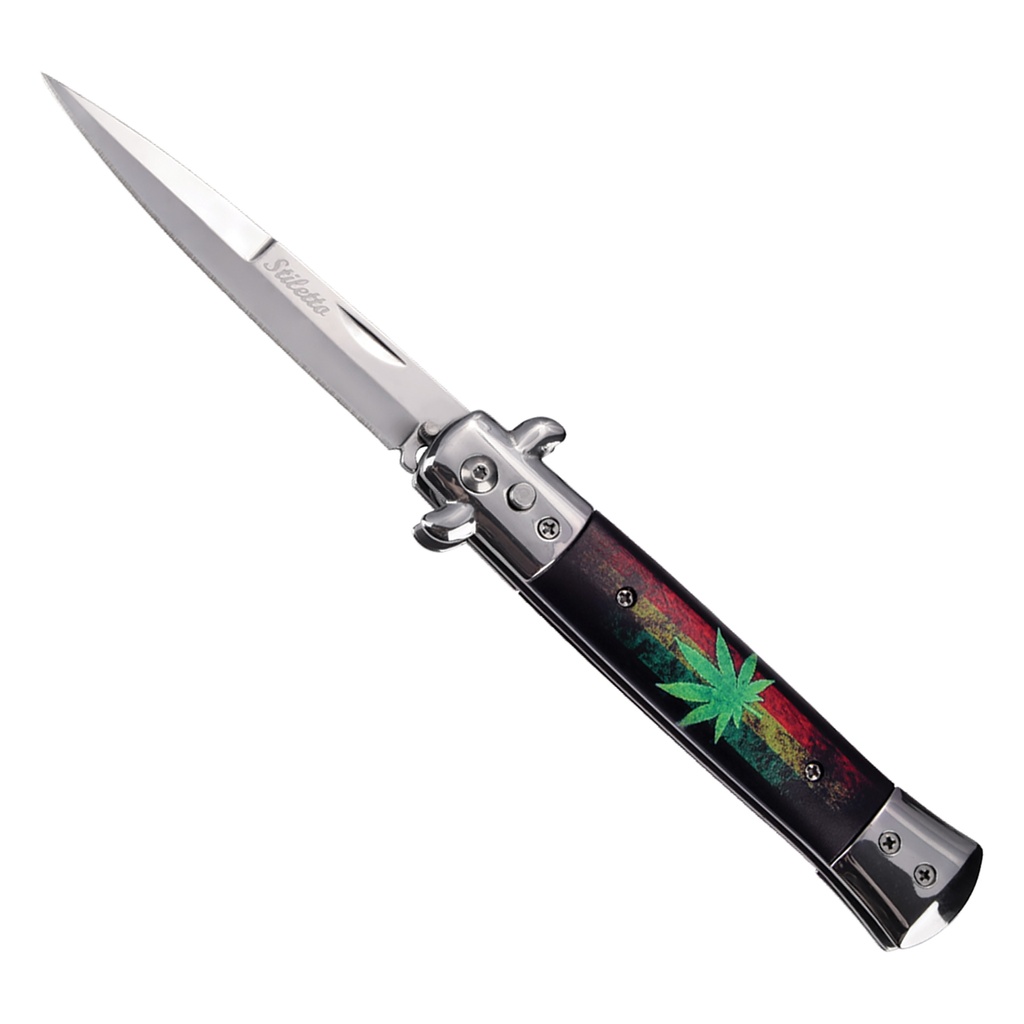 Emerald Leaf Heritage Stiletto Switchblade - Black Marble