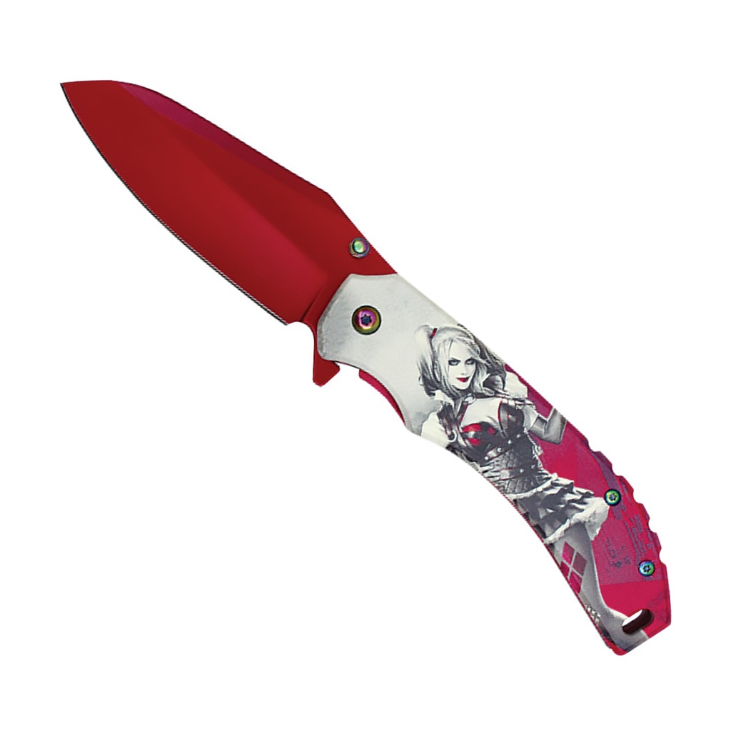 Wild Card Joker Girl Spring-Assisted Pocket Knife - Red Blade