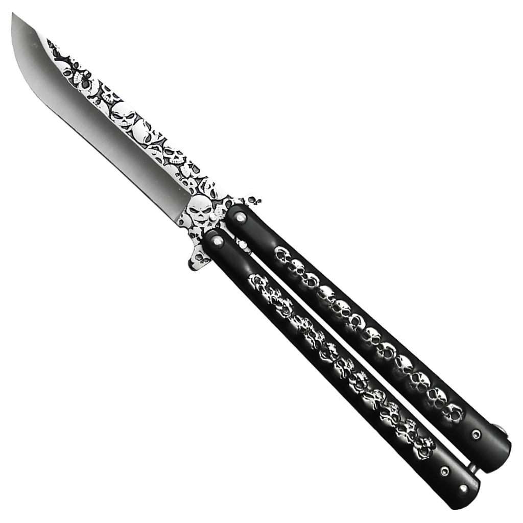 Skullstrike Specter 3D Skull Training Butterfly Knife - Matte Black