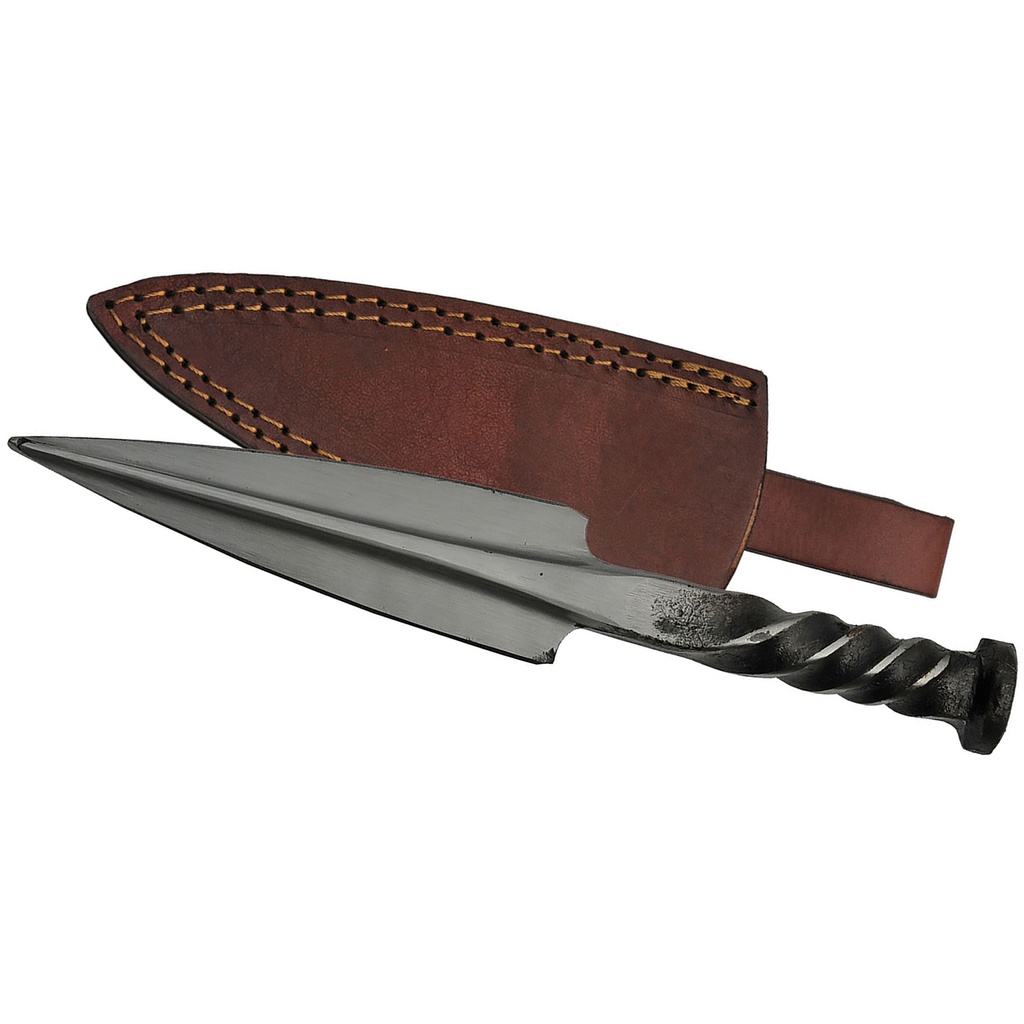 Track-Twist Spear Point Railroad Spike Knife - Brown Leather