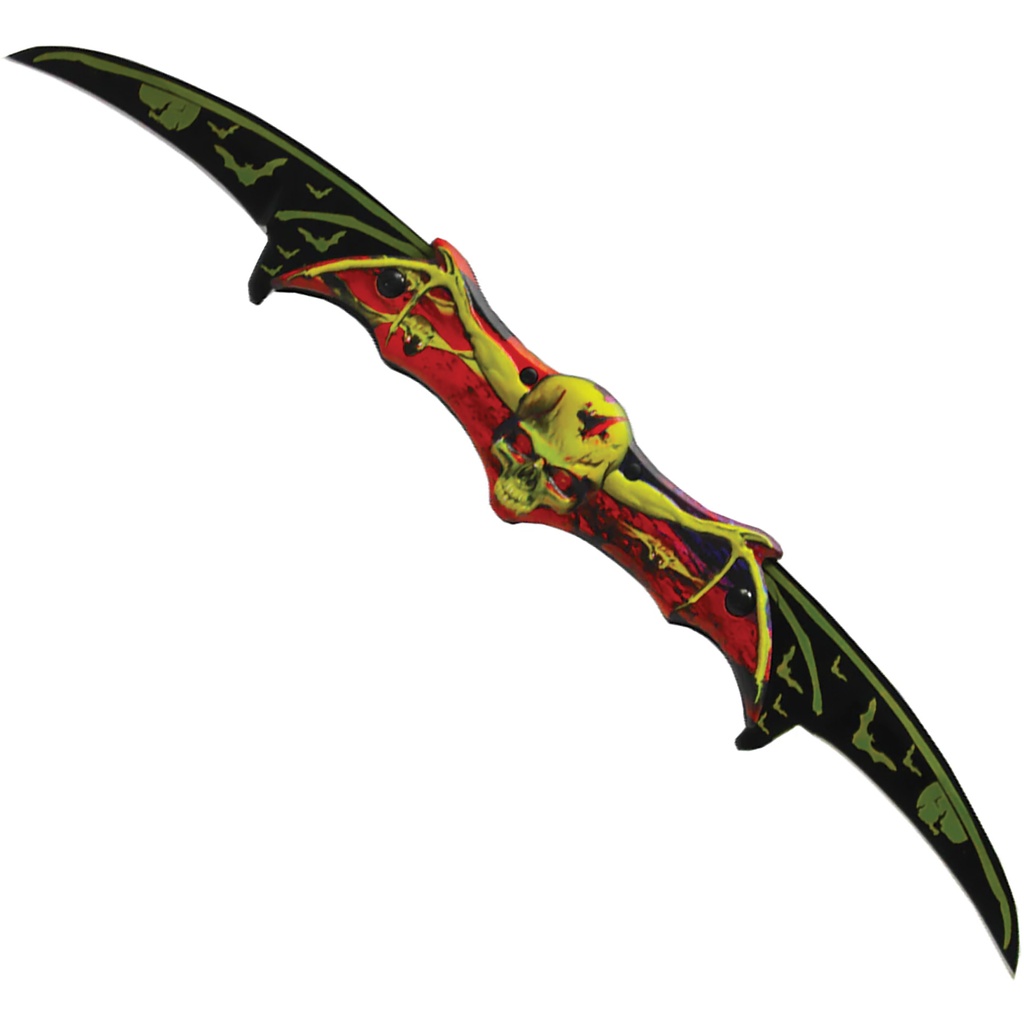 Aviator Skull Dual-Edge Assisted Opening Knife - Yellow/Red