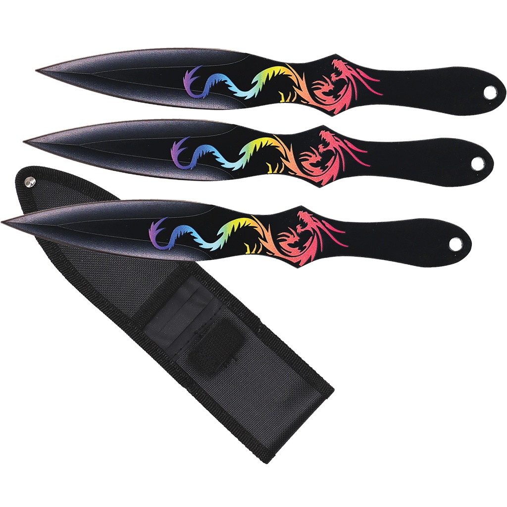 Rainbow Dragon Flight-Balanced Throwing Knife Set - Black Steel