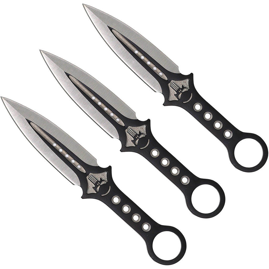Skull Reckoner Balanced Throwing Knife Set - Matte Black
