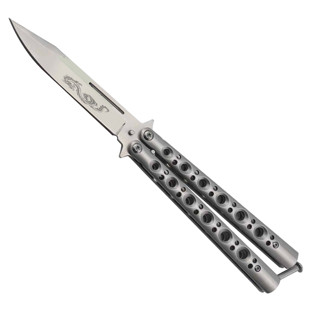 Dragon Balance Six‑Hole Butterfly Knife - Polished Silver