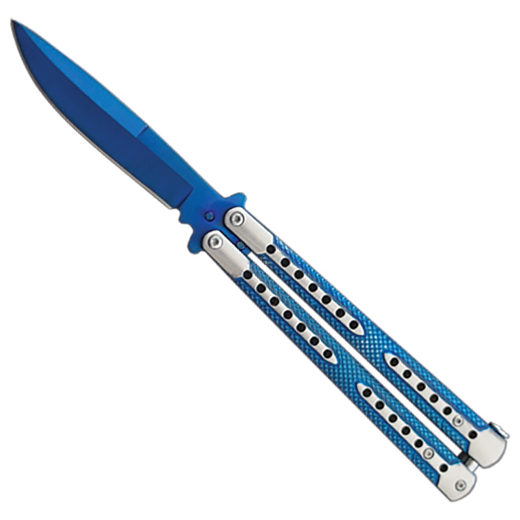 Azure Split Two-Tone Flipping Butterfly Knife - Blue Titanium