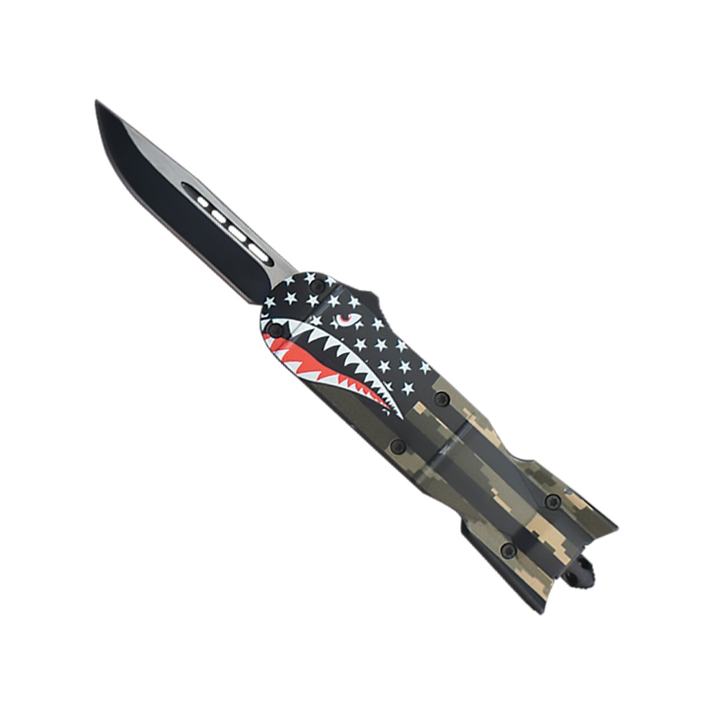 Sharkmouth Patriot Quick-Deploy OTF Knife - Camo Stars & Stripes