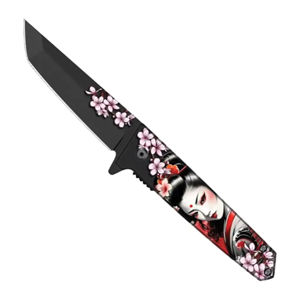 Night Blossoms Tanto Spring Assisted Knife - ABS Black