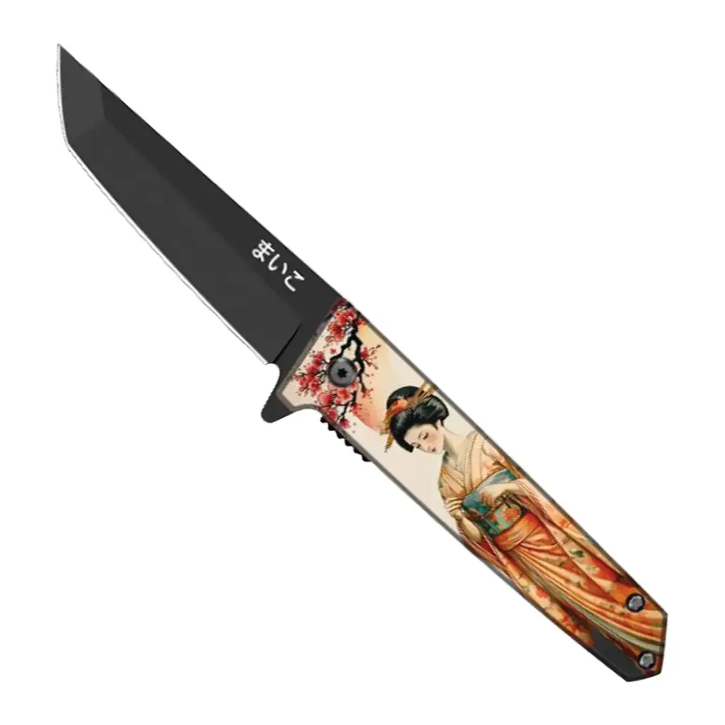 Geisha Bloom Quick-Deploy Spring Assisted Knife - ABS Black