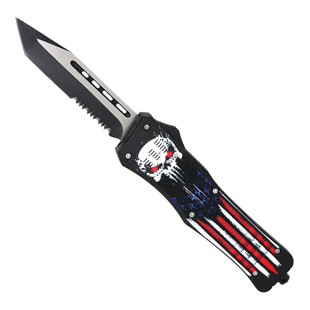Patriot Skull Quick-Deploy OTF Automatic Knife - USA Flag