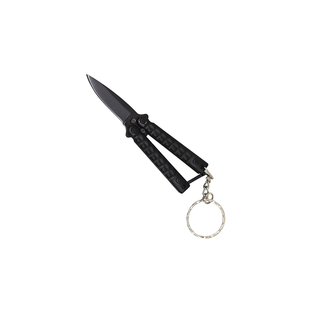 Micro Grid Quick-Flip Keychain Butterfly Knife - Black