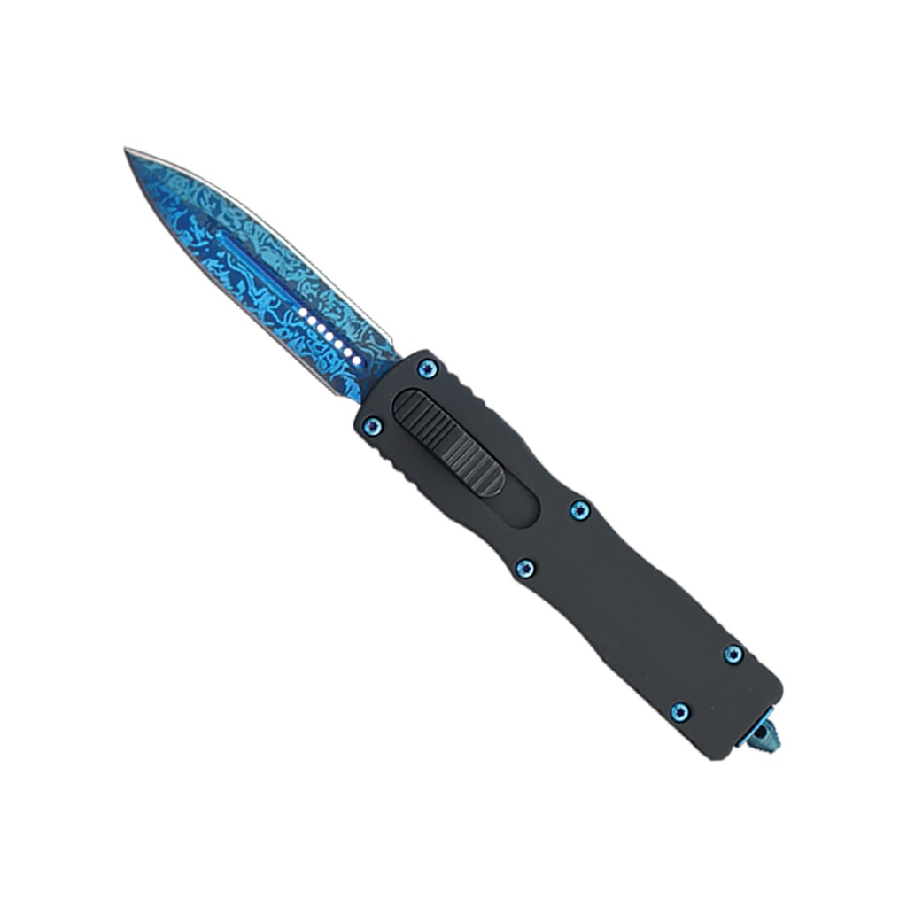 Blue Vector Rapid-Deploy OTF Knife - Damascus Etch
