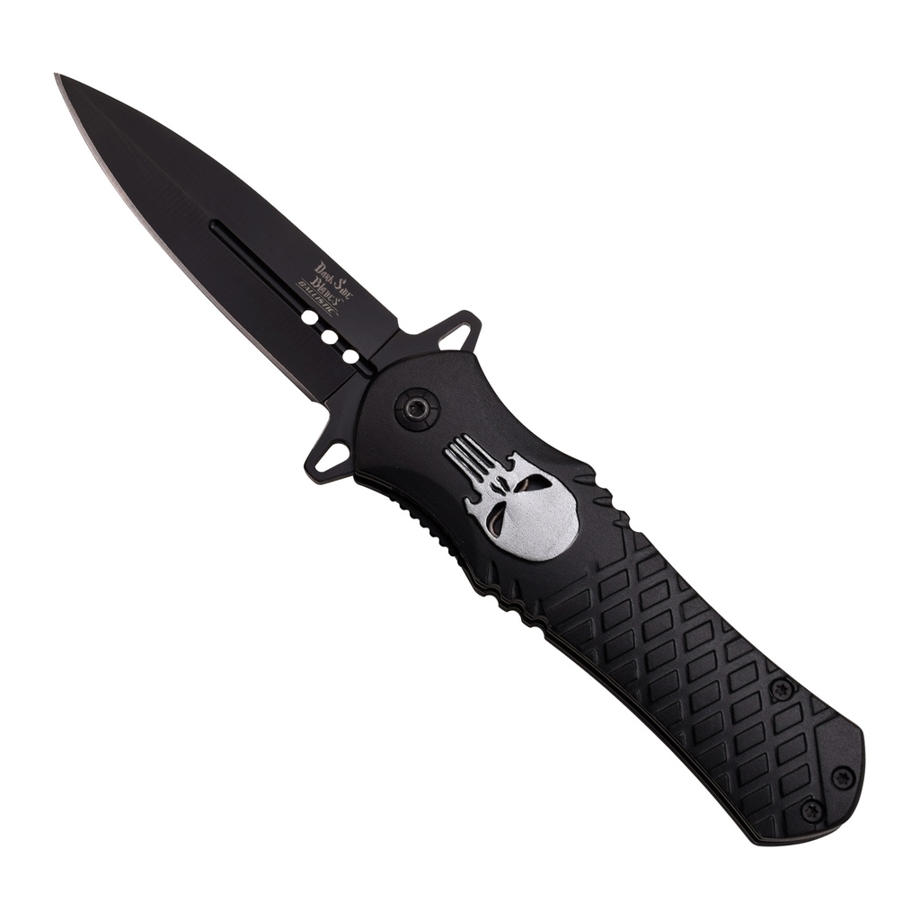Outlaw Skull Quick-Deploy Spring Assisted Knife - Matte Black