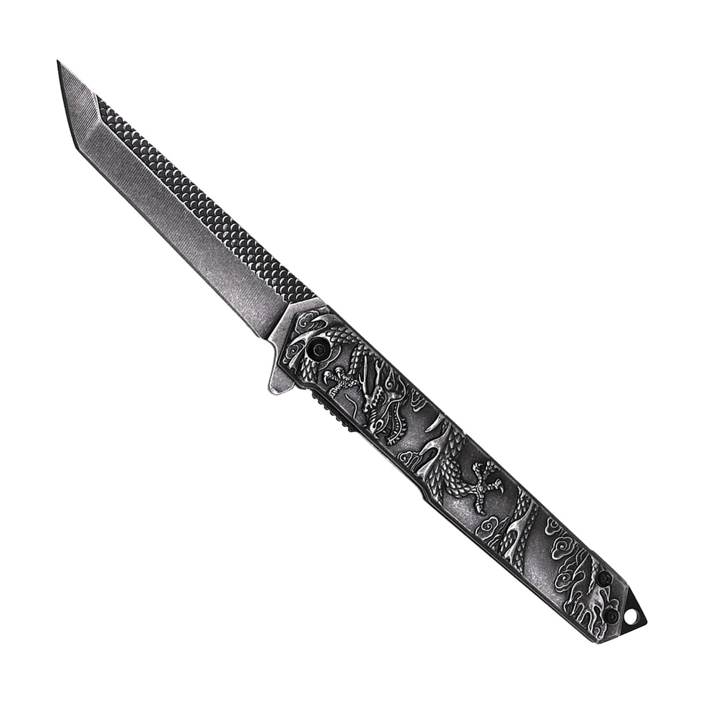 Dragon Spine Rapid-Deploy Tanto Spring Assisted Knife - Stonewash Steel