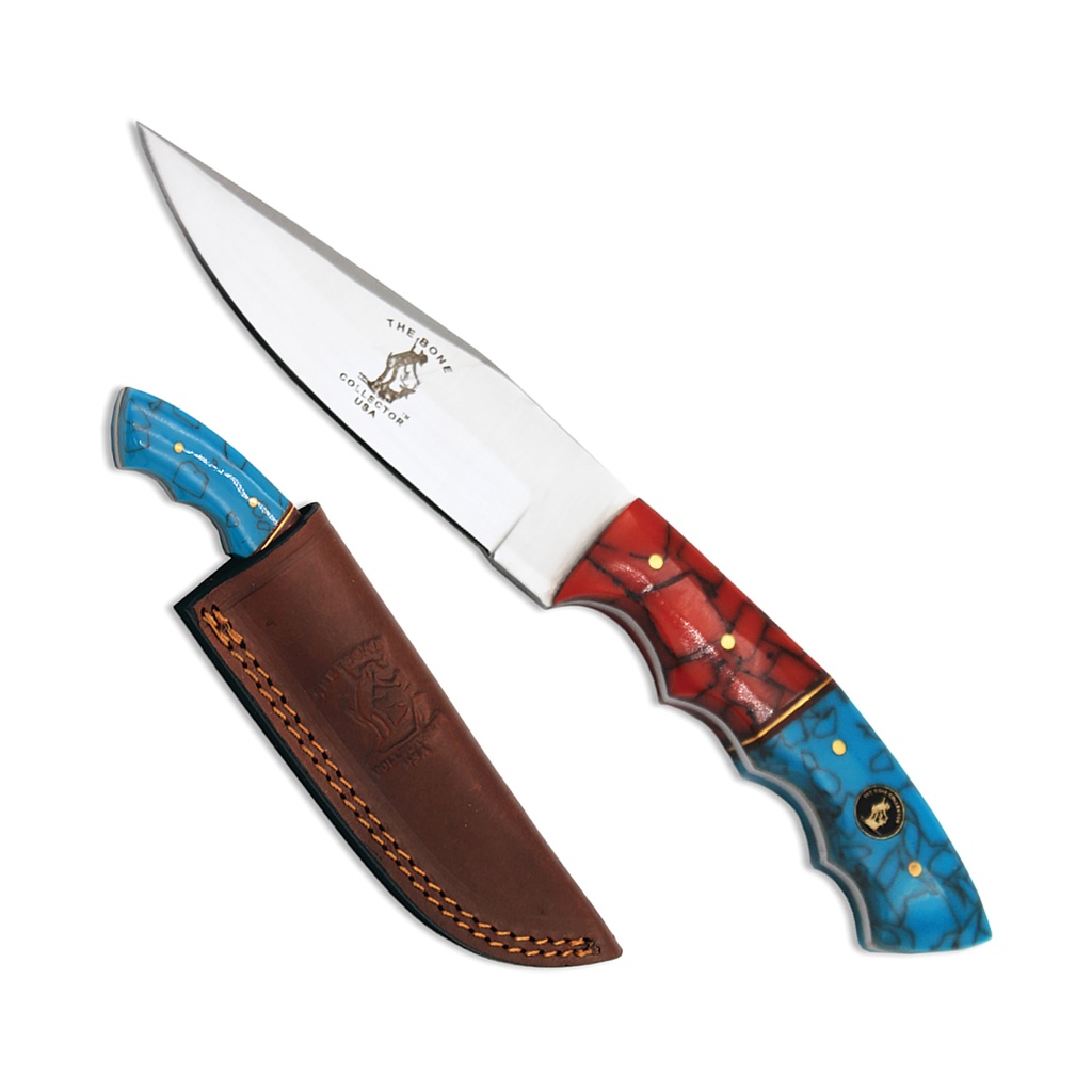 Southwest Ridge Full-Tang Hunting Knife - Red & Turquoise Resin