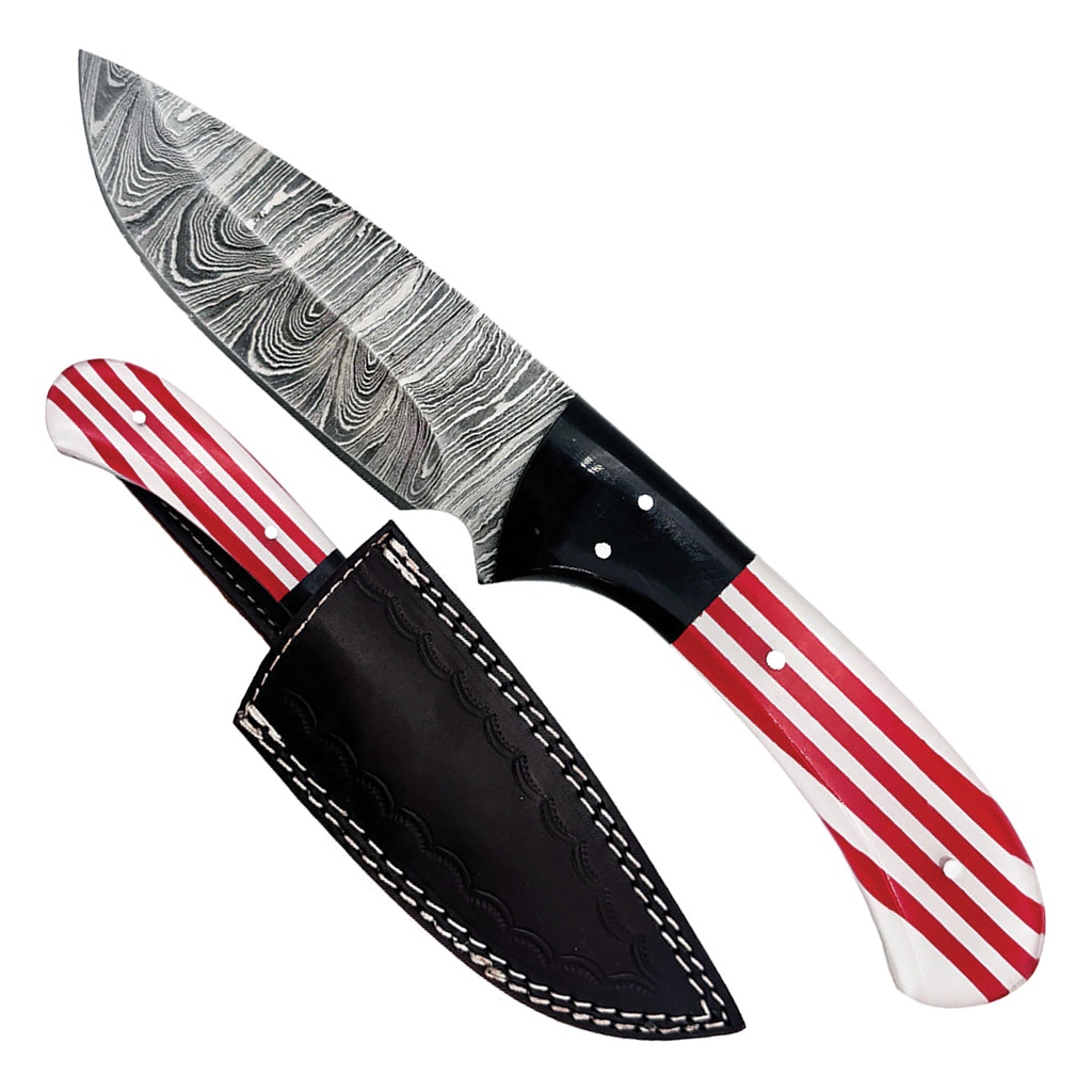 Stars & Stripes Field-Ready Damascus Hunting Knife - USA Flag Resin