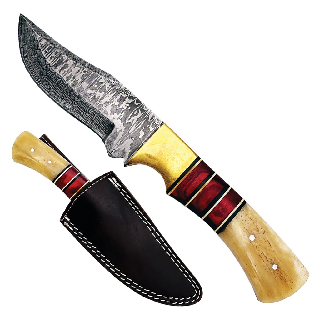 Heritage Mosaic Field-Pro Hunting Knife - Red Bone Damascus