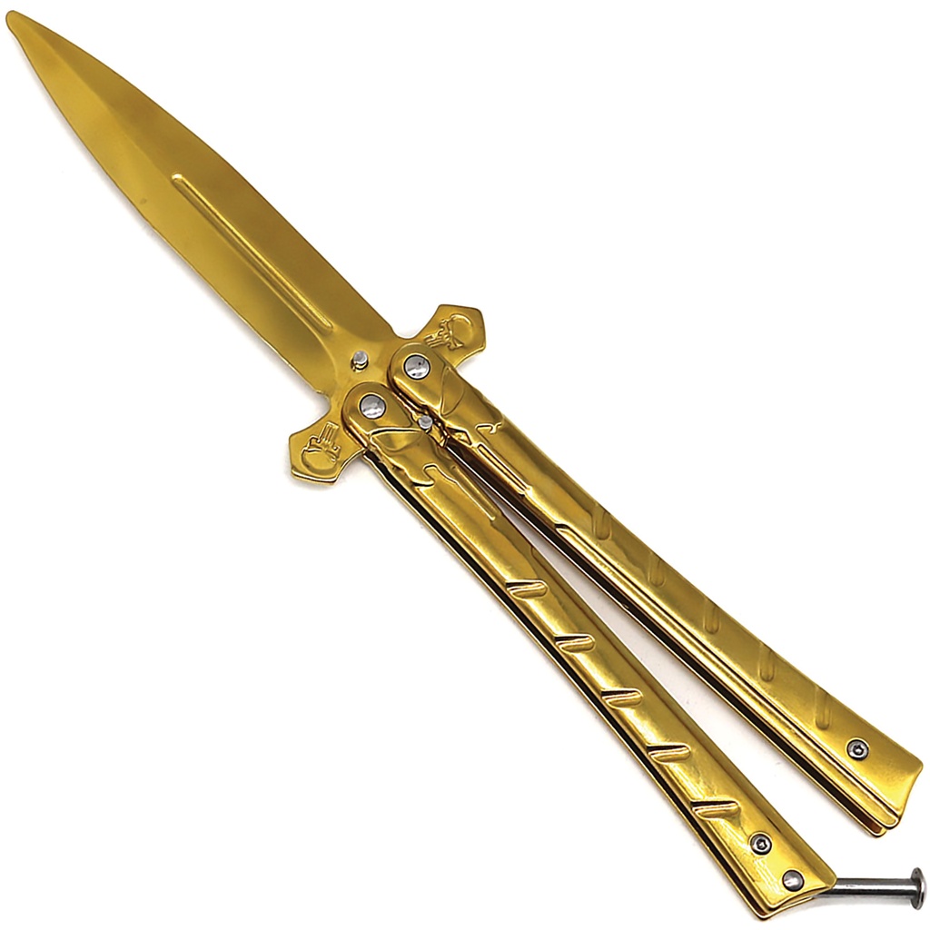 Cross Spear Balanced Balisong Trainer - Gold Steel