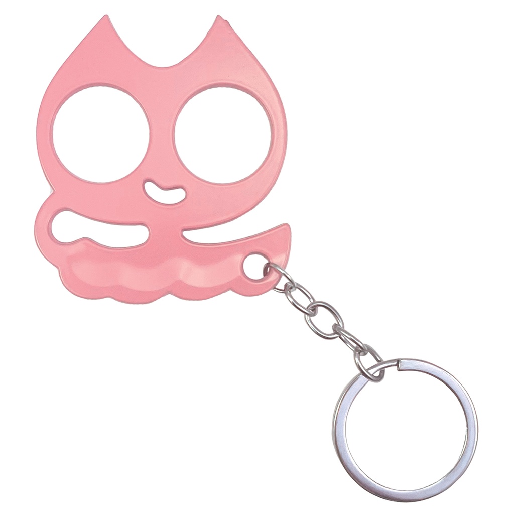 Feline Guardian Compact Defense Keychain - Pink Metal