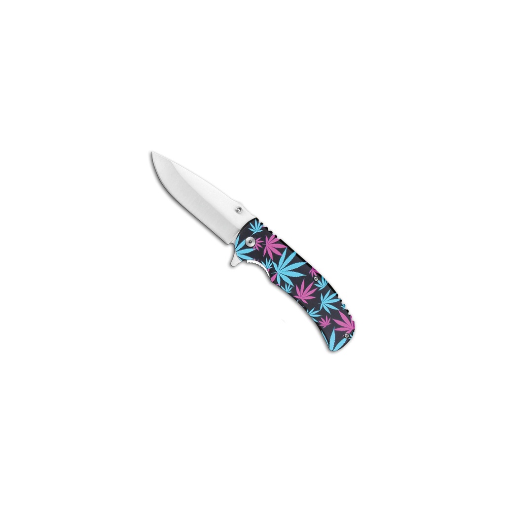 Neon Leaf Quick-Flip Assisted Opening Knife - Cannabis Print