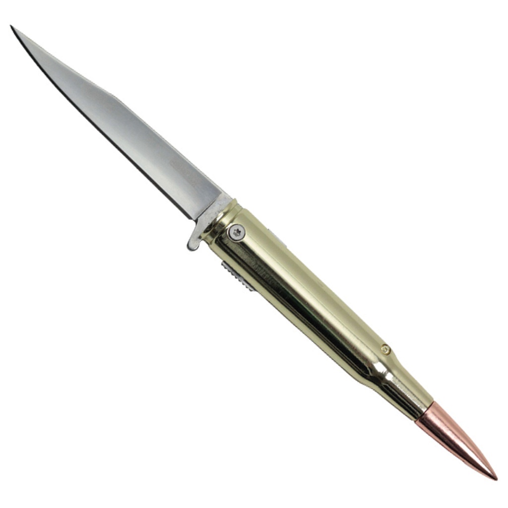 Ballistic Cartridge Assist Folding Knife - Gold Bullet
