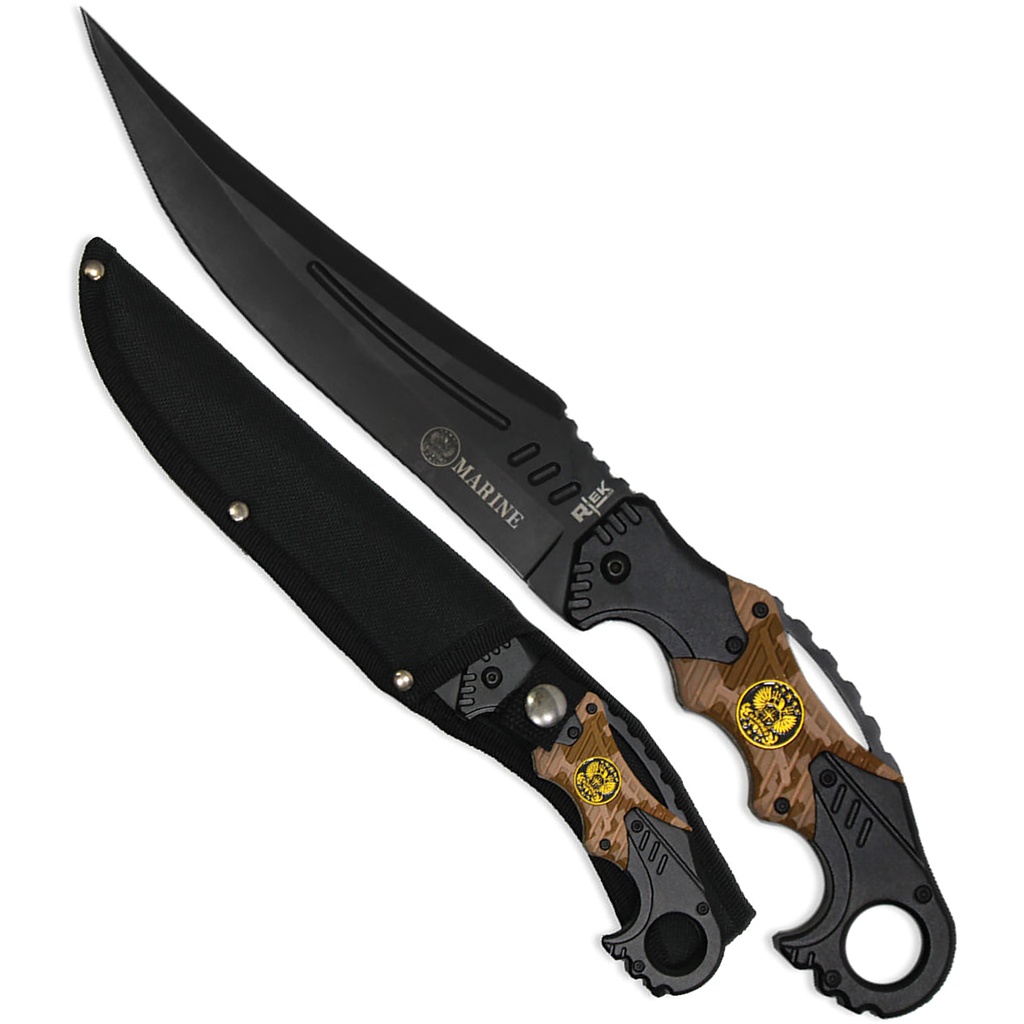 Marine Honor Tribute Survival Knife - Black Coated