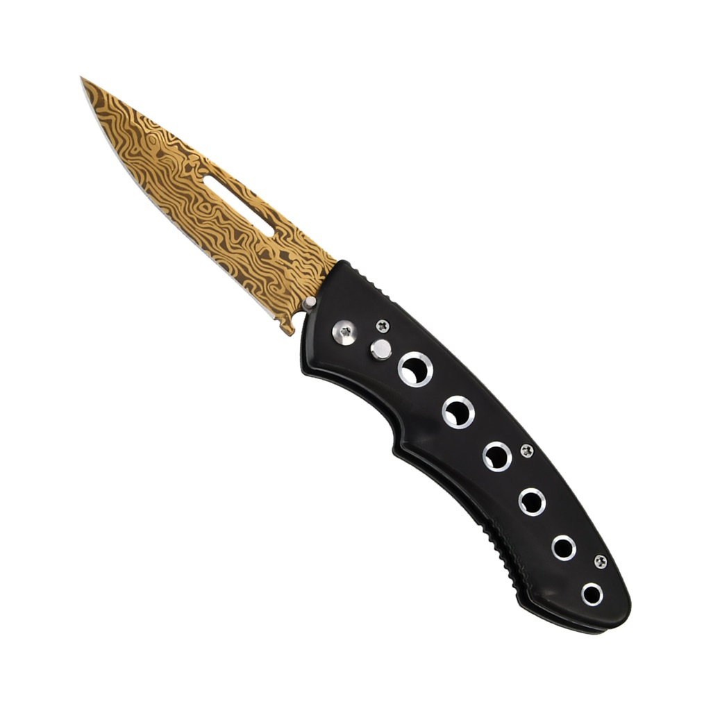 Gilded Vein Quick-Deploy Automatic Knife - Black Aluminum