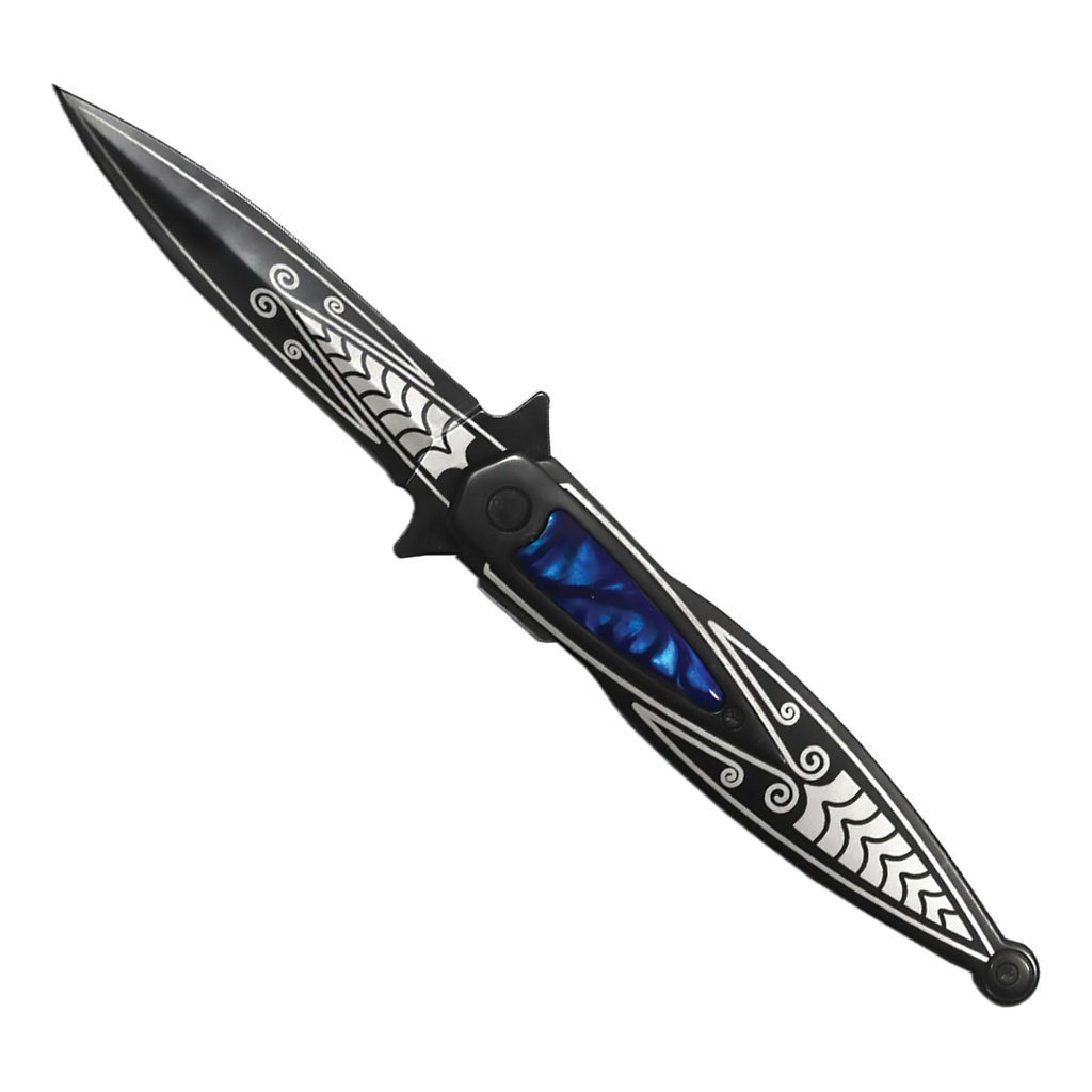 Midnight Web Dazzle Assisted Opening Knife - Black with Blue