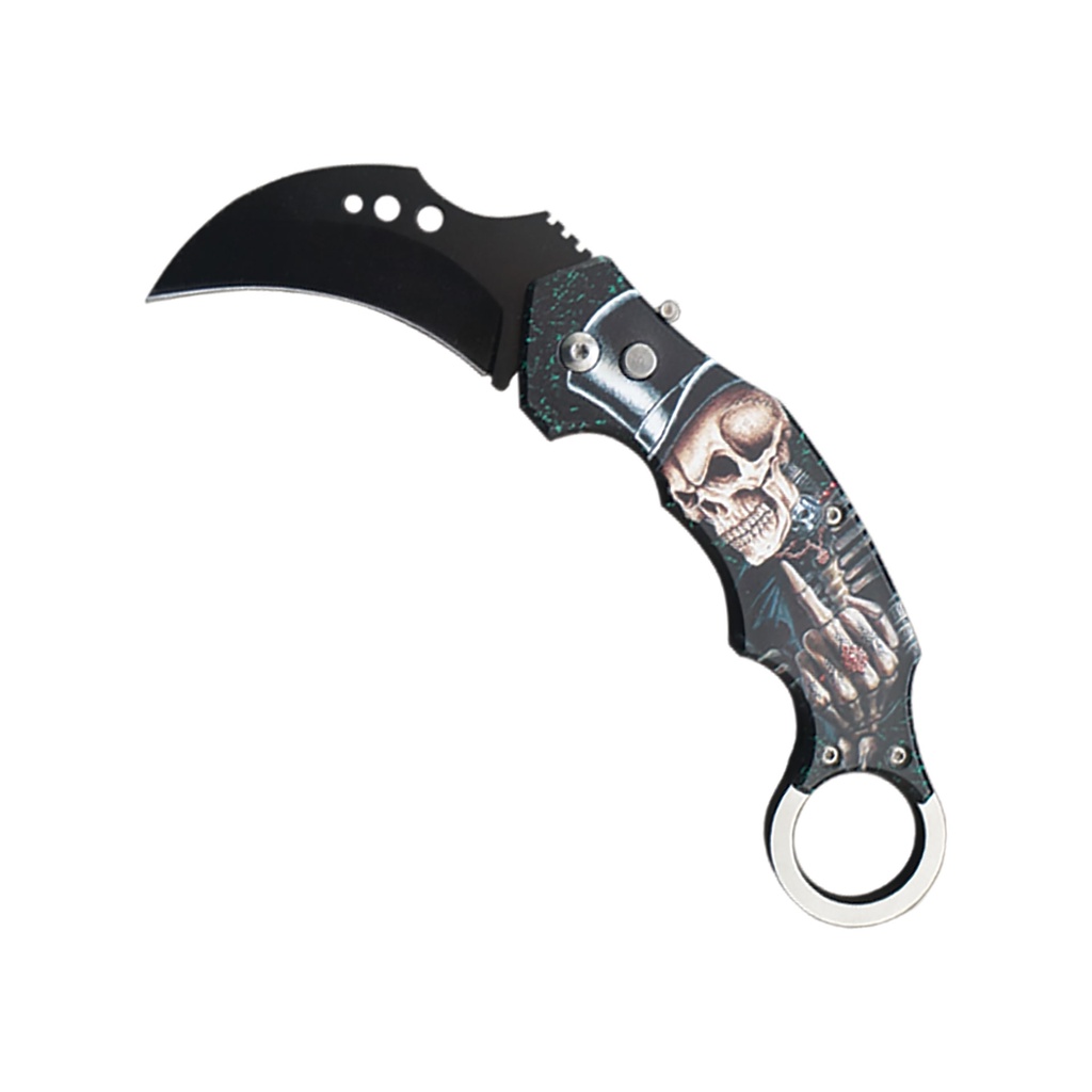 Outlaw Skull Quick-Deploy Karambit Knife - Matte Black
