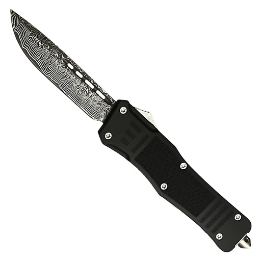 Damascus Contrast Quick-Deploy OTF Knife - Matte Black