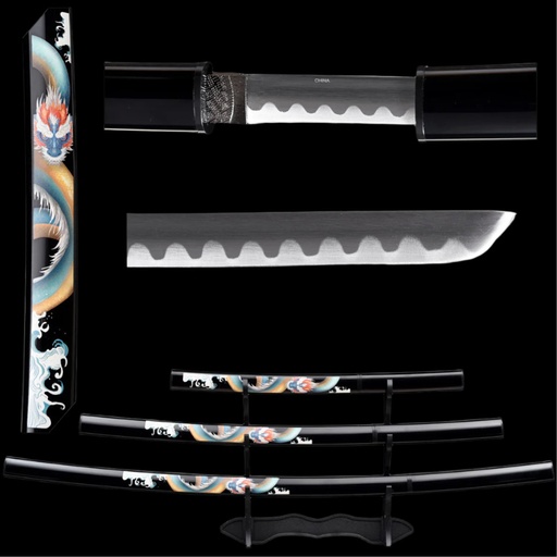 Dragon Lineage Decorative Samurai Sword Set - Burgundy Scabbards