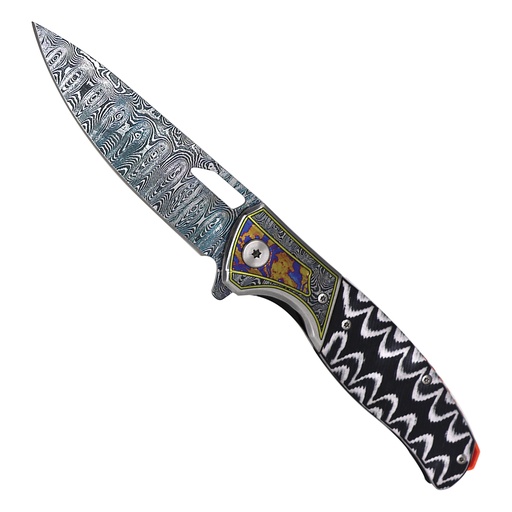 Ballistic Canvas EDC Folding Knife - Damascus Etched Micarta
