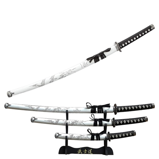 White Dragon Vigil Samurai Sword Set - Carved Wood