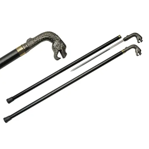 Dragon Regent Concealed Blade Sword Cane - Black & Brass