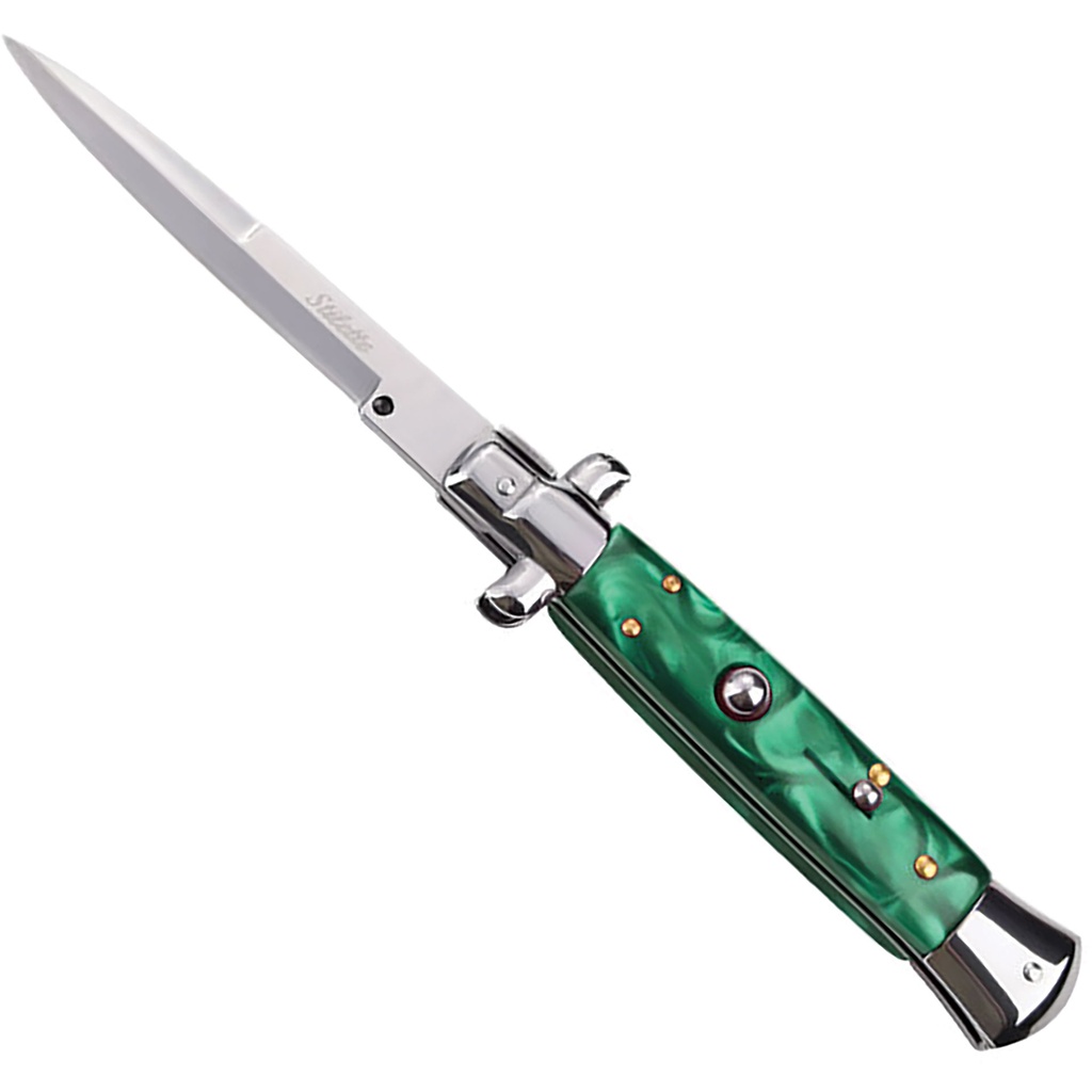 Emerald Side-Street Milano Stiletto Switchblade - Green Marble Resin