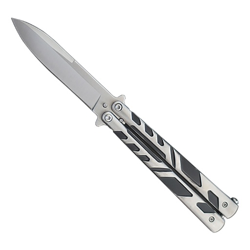 Split Current Balance Butterfly Knife - Silver and Black