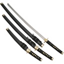 Onyx Crest Three-Blade Samurai Sword Set - Black/Gold