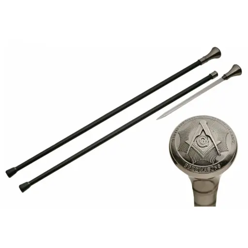 Fraternal Compass Heritage Sword Cane - Black Stainless