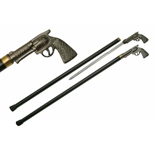 Duellist Pistol-Handle Sword Cane - Pewter