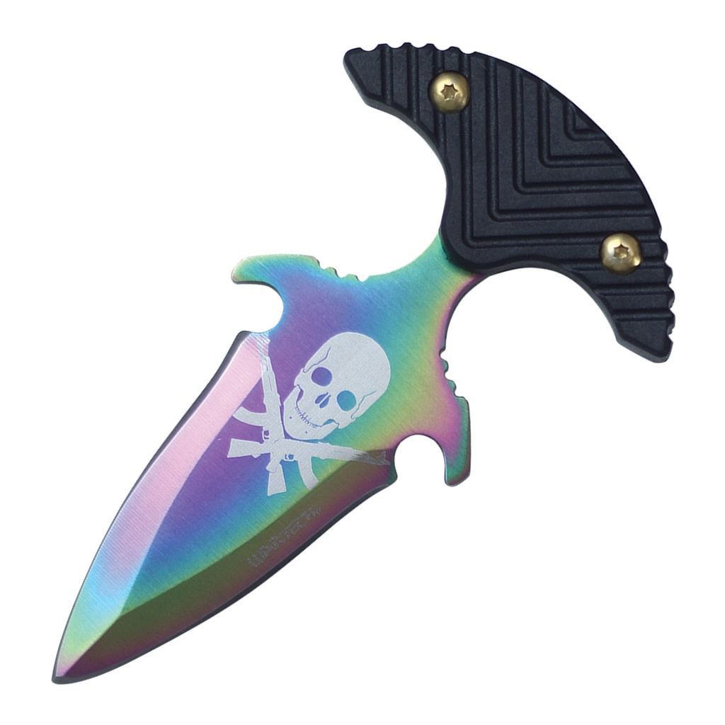Rebel Skull Grip-Lock Push Dagger - Rainbow Steel
