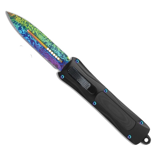 Prism Surge Front-Switch OTF Knife - Rainbow Damascus