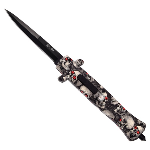 Crimson-Eyed Skull Rapid-Slide OTF Knife - Gray ABS