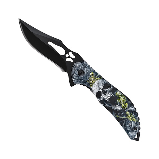 Toxic Warden Skull-Embossed Spring-Assisted Knife - Electric Yellow